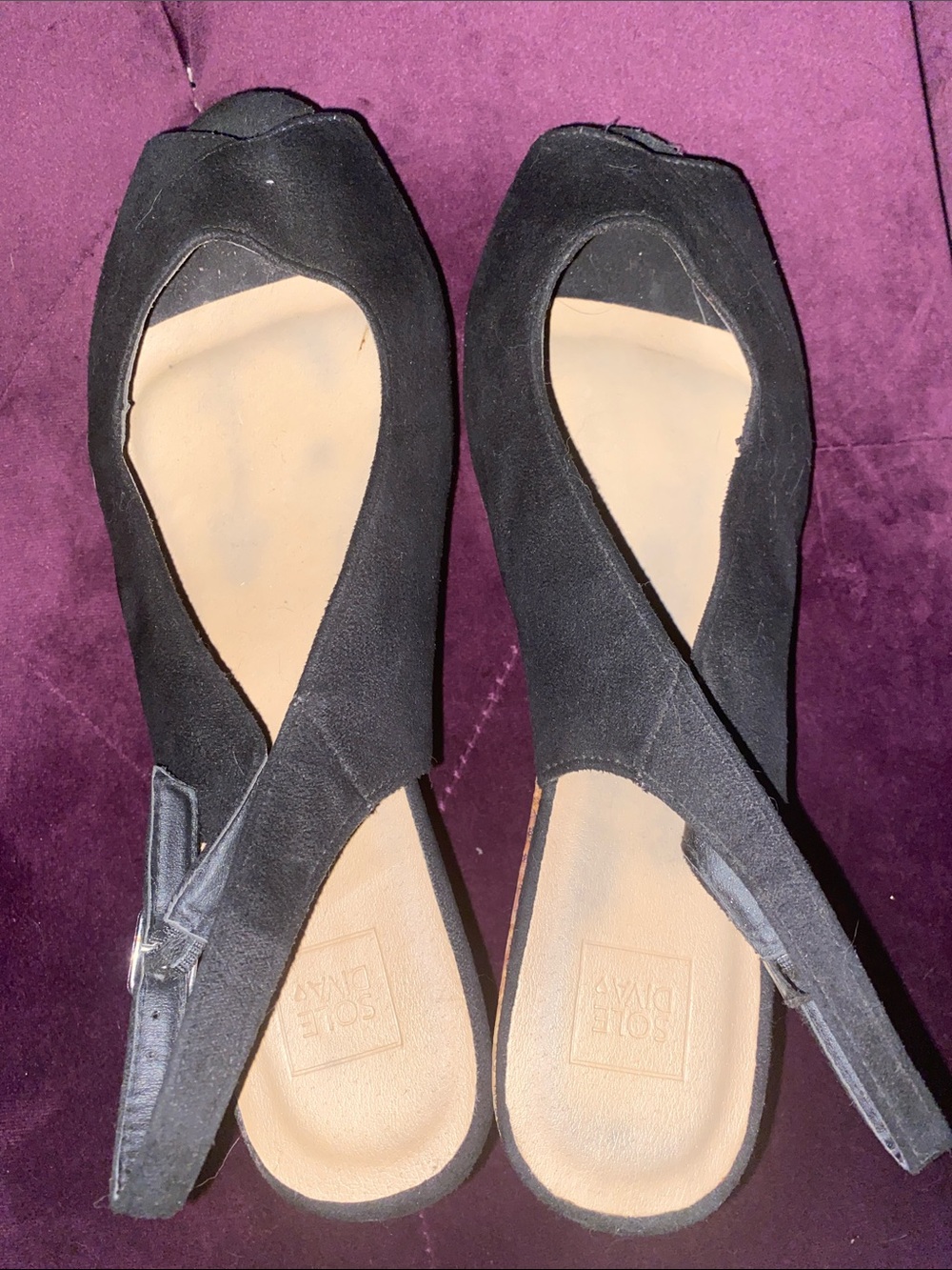 Black Suede Slingback Peep-Toe Flats